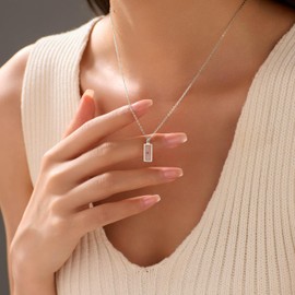 Mustard Seed Necklace for Women 925 Sterling Silver Minimalist Rectangle Pendant Necklace Dainty 14K Gold Plated Faith Necklaces Jewelry Baptism Confirmation Religious Christian Christmas Gifts (Silver)