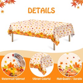Sundonix Thanksgiving Tablecloth Plastic Disposable - Fall Rectangular Paper Tables Cloth Cover for Rectangle Oblong Long Table Pumpkin Maple Leaf Decor Waterproof 54x108 Inches (3 Pack)