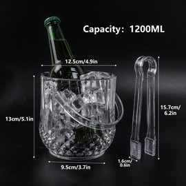 1.2L Ice Bucket with Tongs, Acrylic Ice Bucket for Parties Easy Carry Handle Acrylic Ice Bucket, Champagne Bucket, ice Buckets for Parties, BBQ, Bar, Restaurant, Home