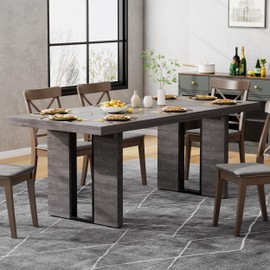 Loomie 70.8 Inch Dining Table, Rustic Farmhouse Kitchen Table for 6-8 People, Large Dinning Room Furniture Rectangle Dinner Table for Living Room, Apartment, Home Office, Vintage Grey