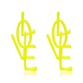 Fuvirou 80s 90s Neon Love Letter Earrings for Women Retro Acrylic Love Hollow Drop Dangle Statement Earrings (yellow)