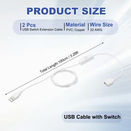 MECCANIXITY USB Extension Cable with ON/Off Button Switch 1m USB Male to Female Extension Cord for Desk Lamp Fan LED Light Strip White Pack of 2