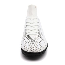 HaloTeam Men's Soccer Shoes Cleats Professional High-Top Breathable Athletic Football Boots for Outdoor Indoor TF/AG,R2582 White,10 US