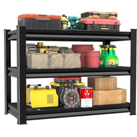 SUPPNEED Heavy Duty Garage Shelves Metal: 48''W 1,500Lbs Steel Adjustable Utility Shelving Storage Industrial Rack Units 3 Tier Black 48" W x 16" D x 36" H