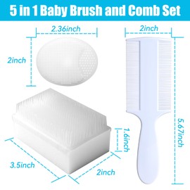 Cradle Cap Brush for Babies, 5Pcs Cradle Cap Treatment Set with Soft Bristle Brushes Silicone Scrubber Long Comb for Newborn Bathing Essentials Baby Brush and Comb Set (White)