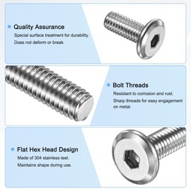 M METERXITY 10-Pack Flat Head Socket Cap Screws, M5x10mm 304 Stainless Steel Hex Drive Fastener Kit with Hex Key for Machine/Furniture/Automobile/Marine, Full Thread Hexagon Bolts