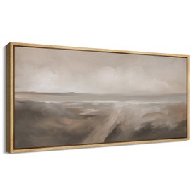 SIGNFORD Extra Large Framed Canvas Print Wall Art Neutral Seascape Soft Coastal Landscape Illustrations Modern Art Relax/Calm Warm for Living Room, Bedroom, Office - 60"x30"