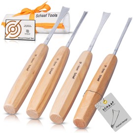 High-Quality Wood Carving Tools Set of 4 Fishtail Chisels and Gouges, Razor Sharp CR-V 60 Steel Woodworking Tools, Wood Carving Chisel Set for Beginners and Professionals