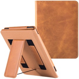 BOZHUORUI Stand Case for Kobo Clara Colour/BW / 2E eReader - Premium PU Leather Smart Folio Protective Cover with Hand Strap & Auto Sleep/Wake (Business Brown)