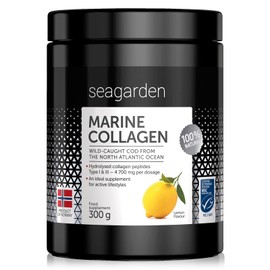 Seagarden® Hydrolysed Marine Collagen Powder (300g/60 serv.), Type 1 & 3, MSC-Certified Wild-Caught Arctic Cod, Supplements for Women & Men, Hair, Skin, Muscles, Bones, & Gut, Soluble Lemon Flavoured