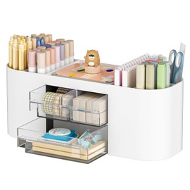 Marbrasse Desk Organiser with 3 Drawers,Multi-Functional Pen Holder,Desk Tidy and Accessories with 7 Compartments for Home,School,Classroom (White)