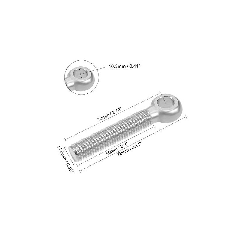 sourcing map M12 x 70mm 304 Stainless Steel Machine Shoulder