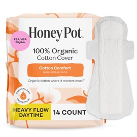 The Honey Pot Company - Sanitary Pads for Women - Non-Herbal Heavy Flow Daytime w/Wings - Organic Cotton Cover & Ultra-Absorbent Core - Feminine Care - 14 ct