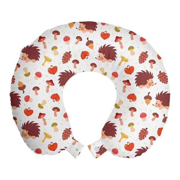 Ambesonne Mushroom Travel Pillow Neck Rest, Autumn Inspired Pattern with