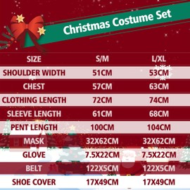 Christmas Costume Set. Xmas Green Monster Costume. Hat with Mask, Clothes, Pants, Gloves, Belt, Shoes Cover. Set of 6. (L/XL)