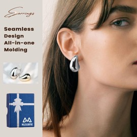 Chunky Gold Earrings Teardrop Earrings For Women Hollow Drop Earrings To Prevent Allergy Big Earrings For Women Fashion Jewelry Suitable For Girl Gift (Silver)