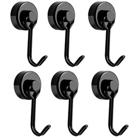 Set of 6: Magnetic Hooks, Magnetic Included, Stainless Steel, Rust Resistant, Vertical Load Capacity: 33.1 lbs (15 kg), For Kitchen, Office, Refrigerator, Entrance Keys, For Bathrooms, Wall Mounts, (6, Black) 1.7 x 0.8 x 0.5 inches (43 x 20 x 12 mm)