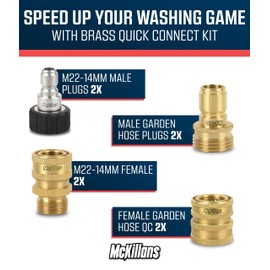 McKillans® Pressure Washer Quick Connect Kit, M22-14mm to 3/8" Male Female Quick Disconnect Kit for Power Washer (Brass)