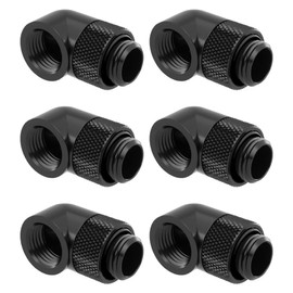 Dracaena - Paquete de 6 adaptadores de Rosca G1/4 Pulgadas Macho a Hembra, Conector Adaptador Giratorio de 90° para Sistema de refrigeración por Agua de computadora, Color Negro
