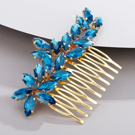 Chargances Bride Wedding Rhinestone Hair Comb Blue Crystal Hair Side Comb Fashion Handmade Headpiece Bridal Hair Accessories for Wedding Prom Flower Girl (Blue)