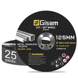 Gisam 125 mm Professional Cutting Discs Pack of 25, 125 x 1.2 x 22.23 mm, Bore Diameter 7/8 mm, Accessory Set for Diameter 125 mm Angle Grinder (0-125 mm, 25 Pieces)