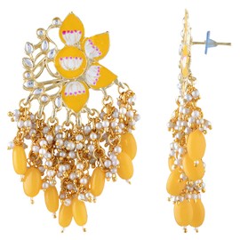 Aheli Gold Plated Meena Work Pearl Kundan Studded Dangle Drop Earring Gift for Women Yellow