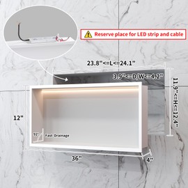 Konelia Shower Niche with Lighting, 24"x12"x4" Inside Shower Storage Wall Niche Stainless Steel Bathroom Shelf Niche No Tile Needed Shower Caddy Recessed Wall Niche White