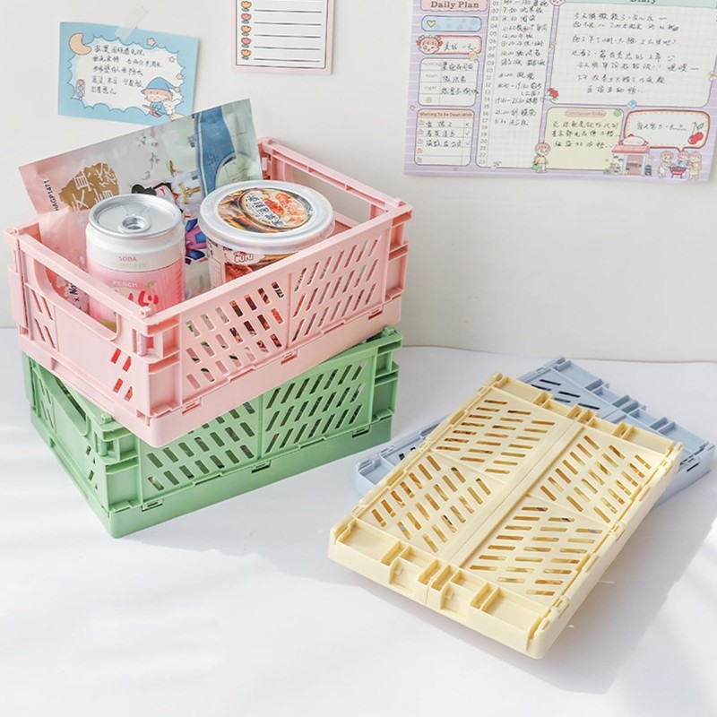 Ruucy 6 Pcs Collapsible Storage Crates, Folding Plastic Crate 25x16x10cm,
