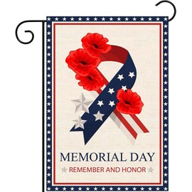 Memorial Day Garden Flag 12x18 Inch Double Sided Outside Remember and Honor Patriotic Flag for Stars and Stripes Ribbon Poppy for Veteran 4th of July Independence Day Yard Outdoor Decoration
