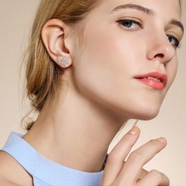 Snowflake Earrings, 925 Sterling Silver Stud Earrings with White Zircon Jewelry Gifts for Women Teens Girls