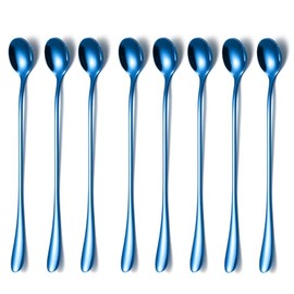 8 Pcs Long Handle Coffee Spoons Stainless Steel Long Teaspoons 7.7 Inch Iced Tea Spoon Cocktail Stirring Spoons Ice Cream Spoon for Coffee Bar Accessories, Set of 8 Blue