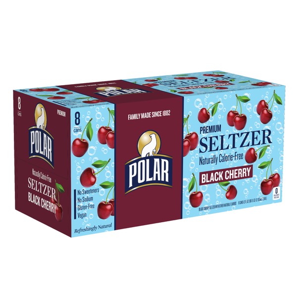 Polar Seltzer Water Black Cherry 12 fl oz cans, 8pk