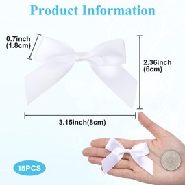 Mxxipp 15pcs Mini Ribbon Bows, Small Satin Ribbon Bow, Cute Soft Bowknot Sewing Accessories for Flowers Bakery Wrapping Christmas Wedding Birthday Party Decoration-White