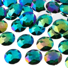 John Bead 200 Pieces 20mm, Green AB, Acrylic Round Flat Back Rhinestones for Jewelry Making, DIY Crafts, Nail Art, Face Makeup, Clothes