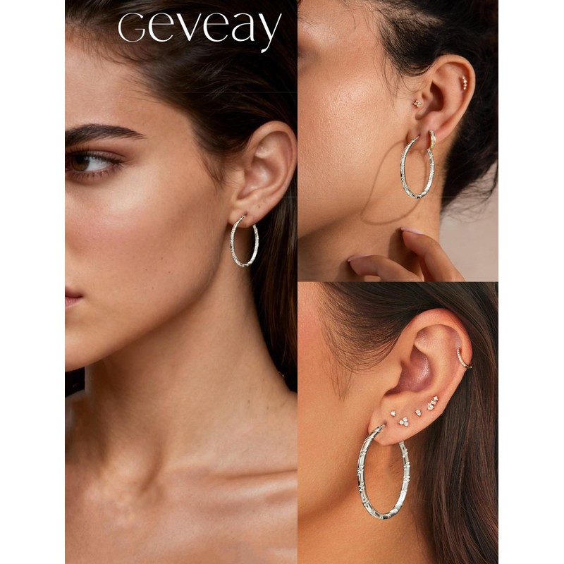 Geveay Thin Silver Hoop Earrings for Women Hypoallergenic 925 Sterling
