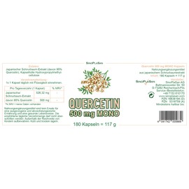 Quercetin 500 mg Mono Capsules without Additives - Made from Japanese String Tree Extract - SinoPlaSan (Pack of 180)