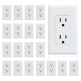 ELEGRP Decorator Receptacle, 15A 125V Standard Electrical Wall Outlet, Non-TR, 2 Pole 3 Wire, Self-Grounding Residential Grade, Screwless Wall Plate Included, UL Listed (20 Pack, Glossy White)