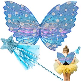 QYEHF Butterfly Wings Costume for Children, Butterfly Costume Children, Fairy Wings Children, Butterfly Wings, Butterfly Elves, Fairy Dress Sets, Fairy Sticks, Masquerade Party Props, Blue