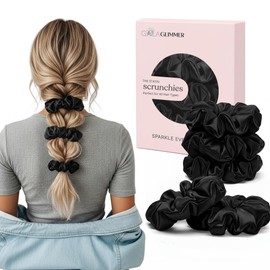 Galaglimmer Black Scrunchies for Women Girls No Crease Elastic for All Hair Types without Pulling No Crease Perfect for Day or Night 5 Pcs