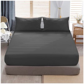 Single Fitted Sheet Deep - Bed Sheets Extra Deep Pocket 16 Inch (40 Cm) - Soft Polycotton Single Bed Sheets - Elastic Corner - Charcoal - 91X190Cm