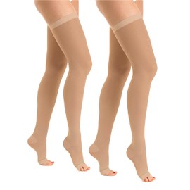 RelaxSan Antitrombosis M0370A (2 Pares - Carne, XL) medias largas con blonda punta abierta antiembólicas para reposo K1 compresión graduada 18-23 mmHg