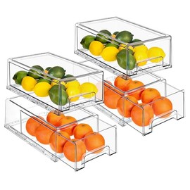 Sorbus Clear Stackable Fridge Drawer Bins - Pull Out Refrigerator Organizer Containers for Kitchen Storage (4 Pack | Medium)