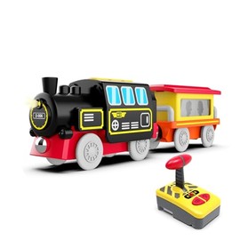 Remote Control Train Set,Railway Battery Powered Train with Locomotive and Magnetic Connector,Compatible with Wooden Track, Gift for Toddlers and Kids Ages 3+