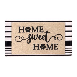 A1HC 100% Coir Welcome Mat 24"x36" & 24"x51" Black and White Striped Rug Combo Set Front Porch and Entryway Decor, Hand Woven Cotton Washable Striped (Home Sweet Home Black with Striped Rug)