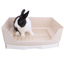 RUBYHOME RUBYHOME Oversize Rabbit Litter Box with Drawer, Corner Toilet Box with Grate Potty Trainer, Bigger Pet Pan for Adult Guinea Pigs, Chinchilla, Ferret, Galesaur, Small Animals, 16.9 inch Long (White)