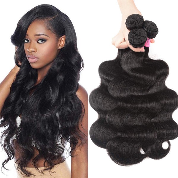 UNice Hair Malaysian Human Hair Body Wave 3 Bundles, 100% Unprocessed Human Virgin Hair Weave Extensions Natural Color 100g/pc (18 20 22 inch)