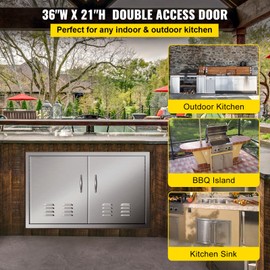 VEVOR Vented Outdoor Kitchen Doors, 36W x 21H Inch, 304 Stainless Steel BBQ Doors, Double BBQ Access Door with 2 Detachable Handles and 6 Hooks, for BBQ Island