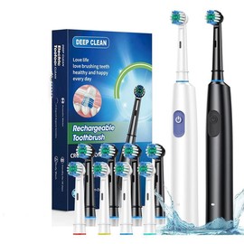 Electric Toothbrush 5 Modes Rotary Toothbrushes with 4 Replacement Soft Brush Heads Teeth Cleaner Rechargeable - Colour: Black