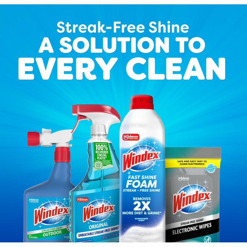 Windex Fast Shine Foam Glass Cleaner, No-Drip Aerosol Cleaning Spray,