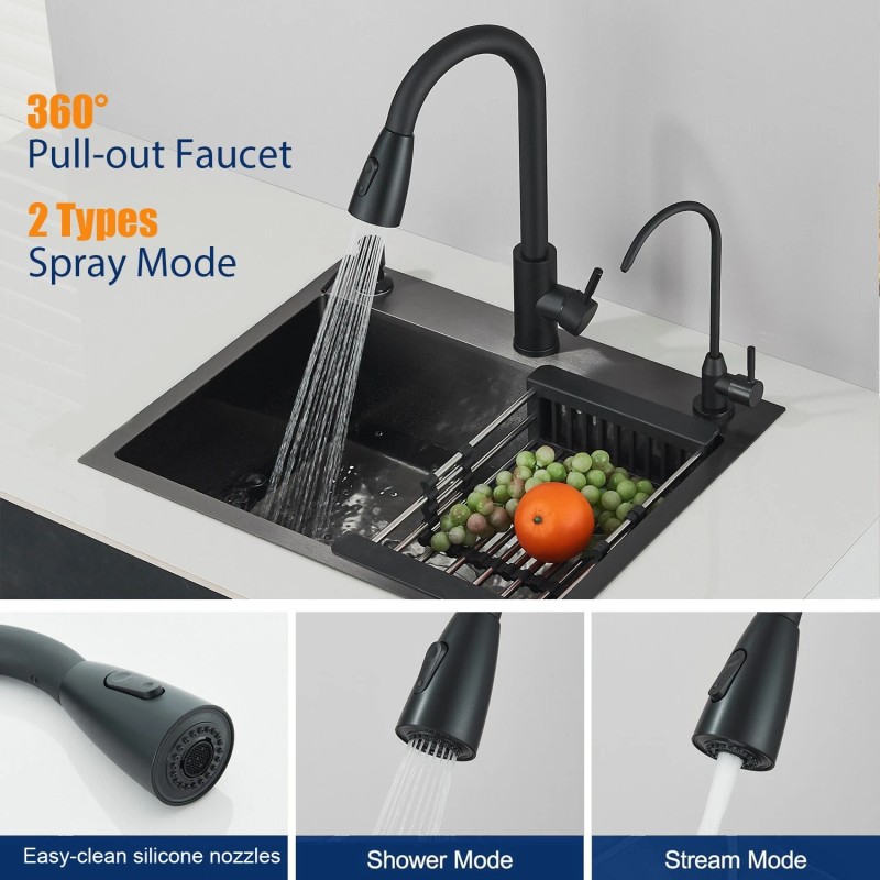 mvmhome Black Kitchen Sink Single Bowl Stainless Steel Sink with